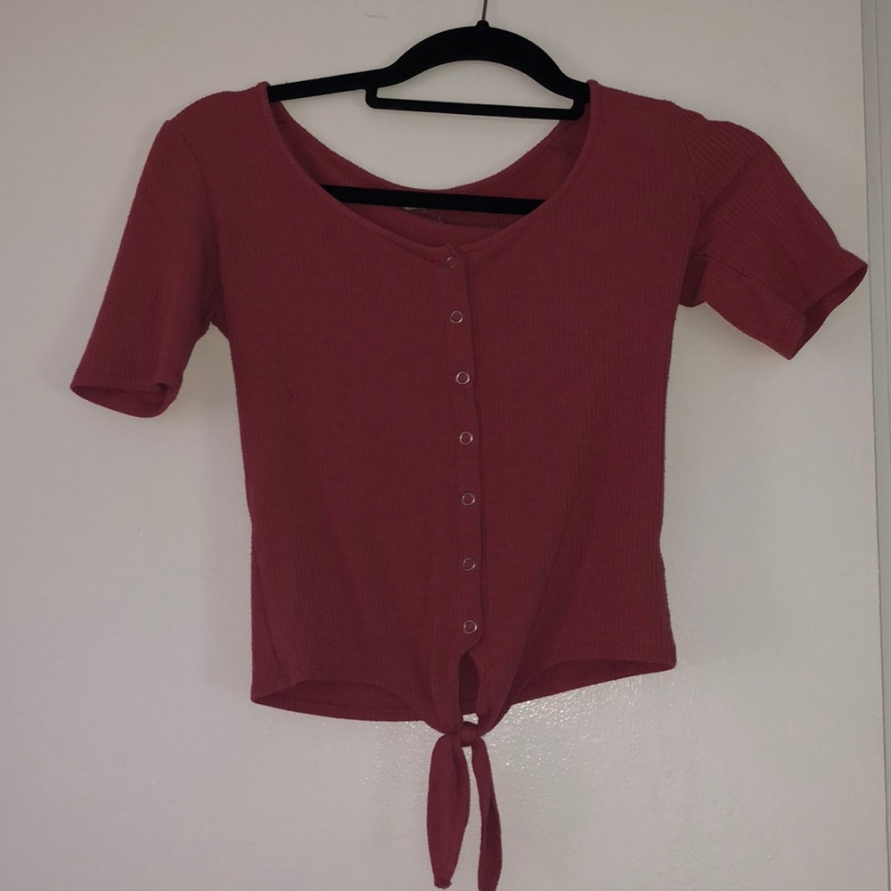 Pink button up tie shirt